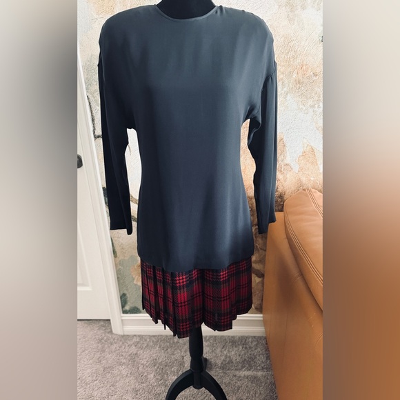 Linda Allard for Ellen Tracy Petite Silk Party Dress (10P) Black Red Plaid - Picture 4 of 6